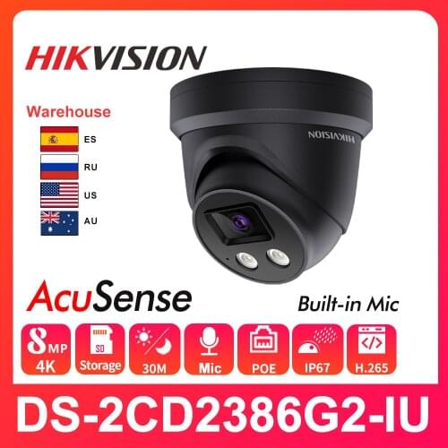Hikvision Original IP Camera 8MP DarkFighter 4K Dome POE IP Camera SD Card H.265+ IP67 DS-2CD2386G2-IU AcuSense vehicle Black