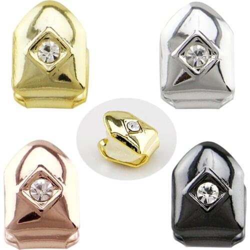 Hip Hop Single Gold Color Teeth Grillz Hip Hop Rhinestone Tooth Grills Punk Removable Teeth Caps Women Men Fashion Body Jewelry