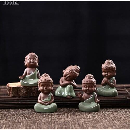 Ceramic Crafts Creative Home Teahouse Decoration Living Room Feng Shui Ornaments Cute Little Buddha Zen Tea Pet Furnishings