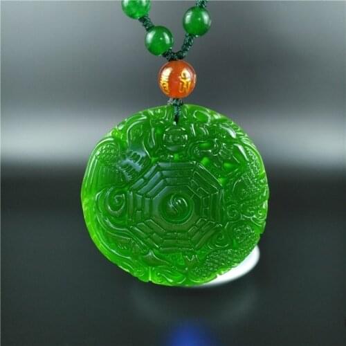 Chinese Green Jade Dragon Phoenix Pendant Beads Necklace Charm Jewellery Fashion Accessories Hand-Carved Lucky Amulet Hot