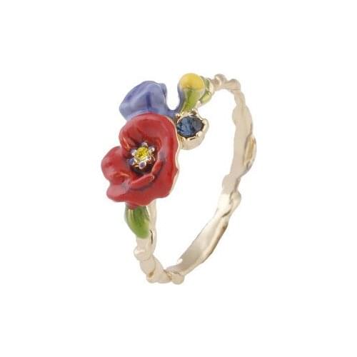 European and American Simple Fashion Personality Enamel Glaze Poppy Flower Ring Hand Ornaments Foreign Trade Jewelry Accessories