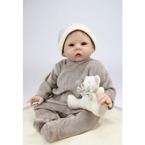55 CM boy gray clothes Reborn Baby Doll toys TOP QUALITY imported silicone bonecos NEW YEAR Gift for Little Girl Free shipping