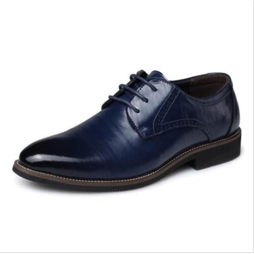 New Men Oxfords Shoes Classic Black Blue Shoes Handmade Comfortable Formal Dress Men Flats Lace-Up Bullock Business Shoes