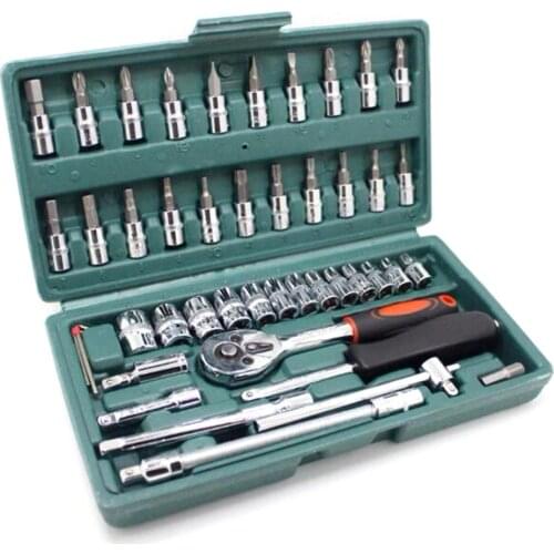 VODOOL 46Pcs Ratchet Torque Wrench Combo Tools Kit Bit Socket Set Car Repair Tool Toolbox Hand Tools Set Accessories