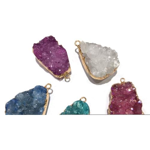 Natural Druzy Agates Stone Pendant Irregular Cluster Crystal Charms for Jewelry Making DIY Necklace Accessories 25x40-28x45mm