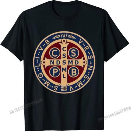The Saint Benedict Medal Catholic Pullover Tees Camisas Men Slim Fit Mens T Shirt Printed T Shirt Cotton Geek