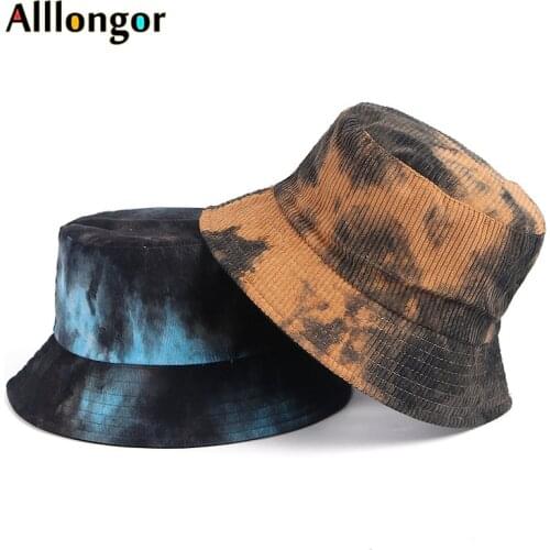 Winter Hats For Women 2020 Bucket Hat Tie Dye Panama Bob Reversible Corduroy Velvet Fishing Cap Womens Fisherman Hat Hip Hop