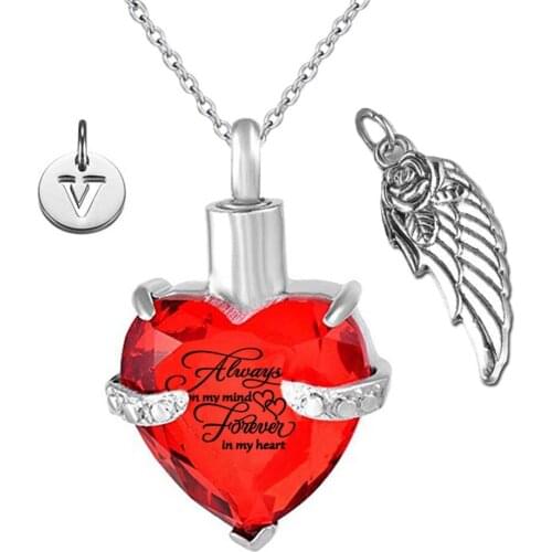 Angel Wings and 26 Letters Pendant Memorial Ashes Urn Pendant January Birthstone Crystal Keepsake Cremation Ashes Urn Jewelry