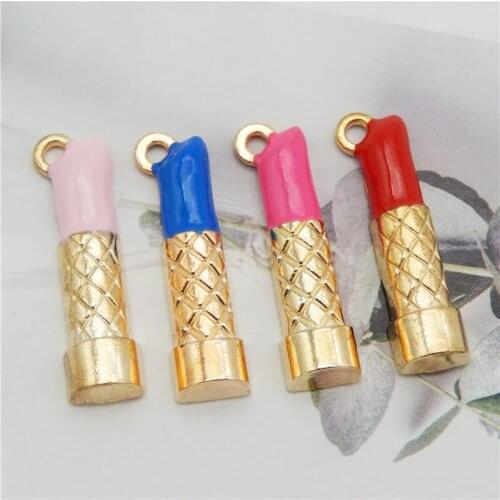 Julie Wang 8PCS Enamel Lipstick Charms Mixed Pink Red Blue Colors Alloy Cosmetic Necklace Bracelet Jewelry Making Accessory