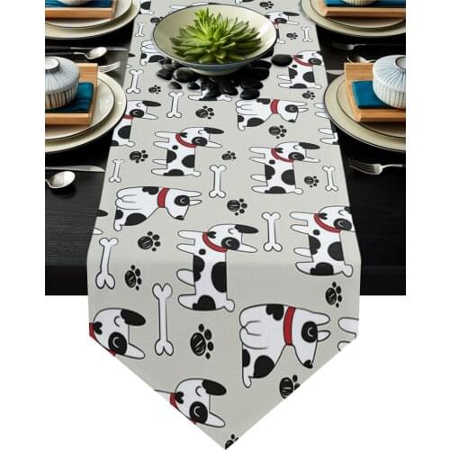 Dog Footprints Bone Cartoon Table Runner Wedding Table Decoration Flower Cake Tablecloth Dining Table Decoration for Banquet
