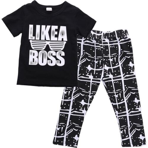 Tops + Long Pants Plaid Black Letter 2pcs Fashion Outfits Set 2pcs Clothes Sets Summer Baby Boys Toddler Kids Tracksuit Casaul