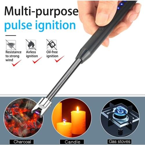 Lighter Windproof LED Plasma Arc Flameless Candle Unusual Lighters Outdoor USB Electric Rechargeable Long BBQ Kitchen Gas Stove