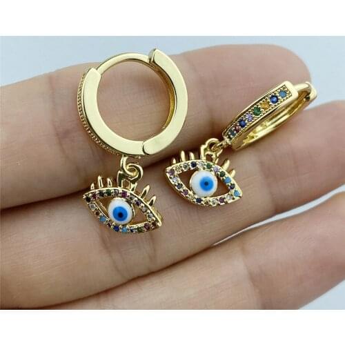 Fashion Gold Color Blue Evil Eye Hoop Earrings Top Quality AAA Zircon Eye Earrings for Women Korean Fashion Jewelry 2021