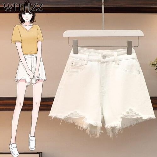 WITHZZ Spring Summer Womens Loose Thin Wide Leg Jeans Female Denim Shorts