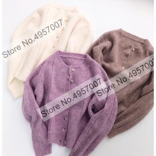 Women Long Sleeve Wool Blend O Necklibne Knitting Sweater Jumper Cardigan