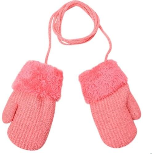 Winter Outdoor Baby Boys Girls Knitted Gloves Warm Rope Full Finger Mittens Gloves for Children Hanging neck Gloves Kids