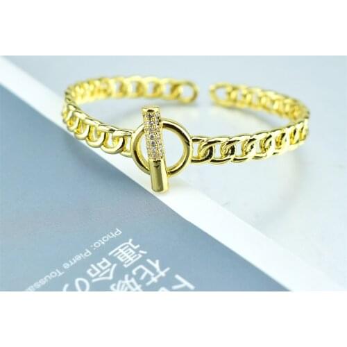 Gold Curb Link Chain Cuff Bangles for Women Polished 25 Styles Bracelet Bangle CZ Pave Designer Luxury Jewelry