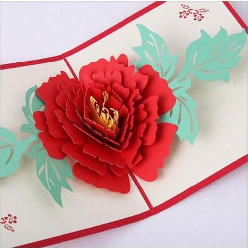 10Pcs 2Kinds Colors Creative 3D Peony Flower Greeting Card Christmas Postcard Custom Birthday Blessing New Year Greeting Cards