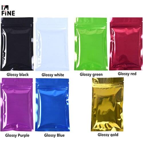100pcs 7 Colors Glossy Aluminum Foil Ziplock Bag Flat Bottom Shiny Foil Packaging Bag Sample Pouch Powder Gift Bags