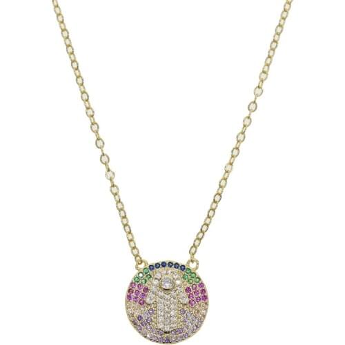 15mm round disc pendant Necklace Chain Turkey multicolored cz With Hamsa Hand Fatima Necklace For Women