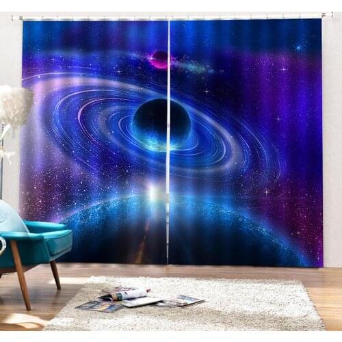 2pcs 75x166cm Cosmos Planet Galaxy Waterproof Window Curtain Drape Balcony Decor