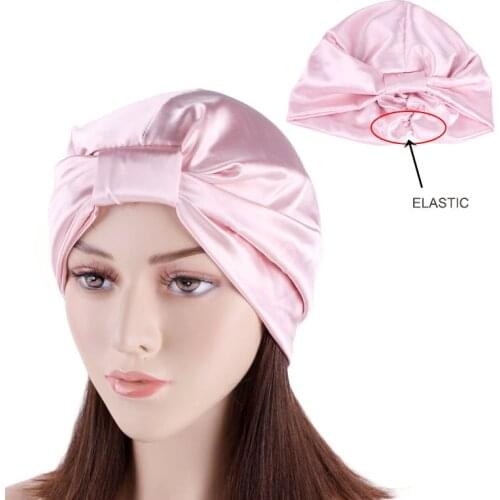 2020 Trendy Women Silk Turban Hat Muslim Twist Knot Headscarf Bonnet Ladies Breathable Satin Bandana Hair Accessories India Cap