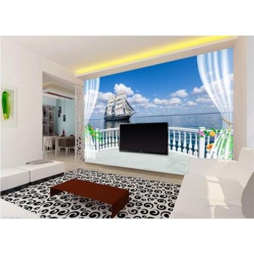 3d wallpaper The family decorates a wallpaper ocean sailing 3d picture sitting room balcony room TV setting wallpaper