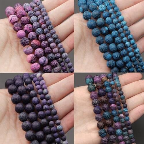 6/8/10mm Natural Stone Purple Frost Cracked Fire Dragon Veins Agates Beads Round Loose Beads for Jewelry Making DIY Bracelet