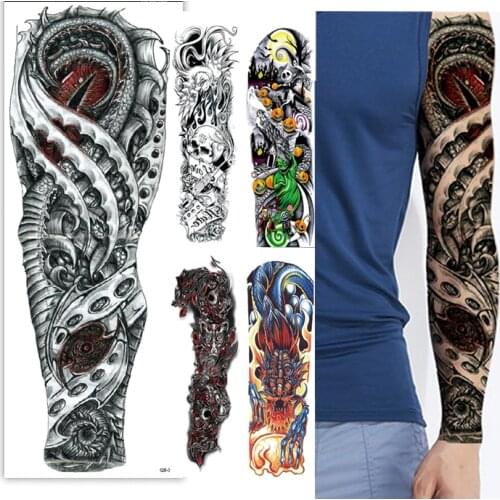 Large Arm Sleeve Tattoo Dragon Rose Waterproof Temporary Tattoo Men Sticker mechanical Design Full Skull Totem Tattoo women