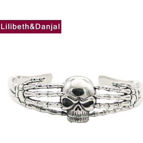 Skeleton Adjustable Bangle Pure 925 Sterling Silver Skull Demon Claw Jewelry Women Men Opening Bracelet Bangle 2021 Luxury B15