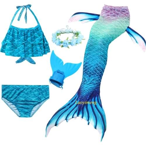 2020 Kids Mermaid Tail with Monofin Girls Costumes Swimmable Swimsuit Cosplay Clothes Children Mermaid Tails for Swimming Bikini