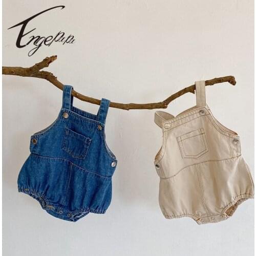 Engepapa Korean Style Newborn Baby Boys Girls Cotton Sleeveless Cowboy Jumpsuit Summer Toddler Baby Boys Girl Romper