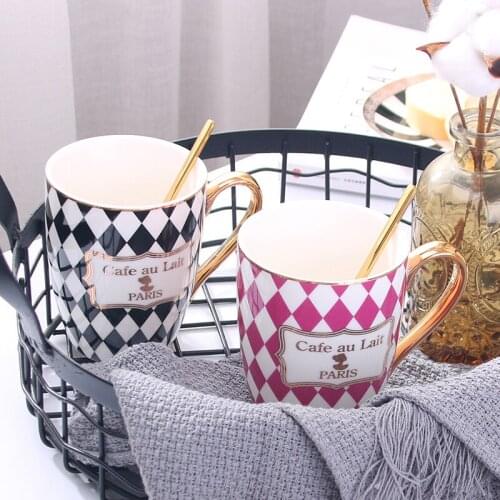 Phnom Penh Nordic coffee cup household breakfast cup simple tea cup with spoon water cup ceramic cup for girls Korean creativity