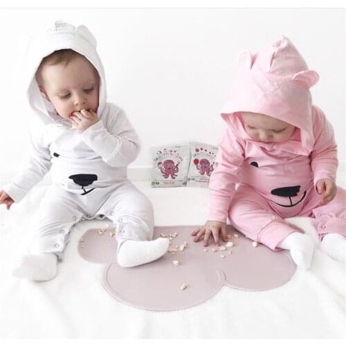 Lovely Newborns Infant Baby Toddler Rompers Solid Color Hooded Jumpsuit With Headband Unisex For Baby Boys Girls Clothes