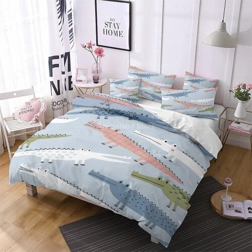 Cartoon Crocodile Bedding Set Animal Print Kids Adult Gift Luxury Duvet Cover Sets Comforter Bed Linen Queen King Single Size