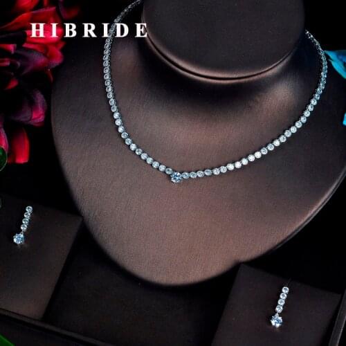HIBRIDE New Luxury Micro CZ Pave Women Jewelry Sets Earring Necklace Set Bridal Wedding Jewelry Set Accessories N-615