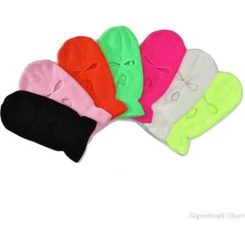 Men Women Balaclava Mask Three Hole Full Face Cover Neon Solid Color Knitted Winter Warm Outdoor Cycling Ski Beanie Hat M24 21