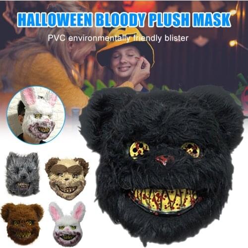 Bloody Horror Cartoon Animal Mask Halloween Party Bloody Cosplay Plush Mask Decoration Salon Home Decoration Accessories