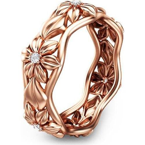 Milangirl Romantic Ladies Sparkling Daisy Flower Rings for Rose Gold Color Floral Women Engagement Jewelry Anniversary