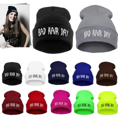 Fashion Skullies Beanies Woman Bad Hair Day Hats Winter Unisex Casual Male Cap Boy Hip Hop Embroidery Autumn Knitted Hat Female