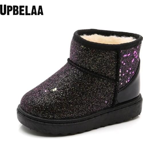 Fashion Winter Kids Boots Plush Boys Cotton Shoes Warm Soft Girls Snow Boots Children Ankle Boots Short Sequins Casual Sneakers