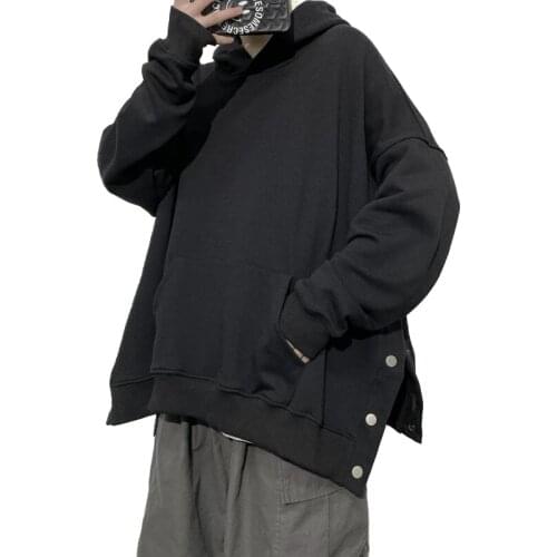 Fashion Hoodie Men High Street Spring New Slit Button Loose Sweatshirts Hooded Mens Wy200