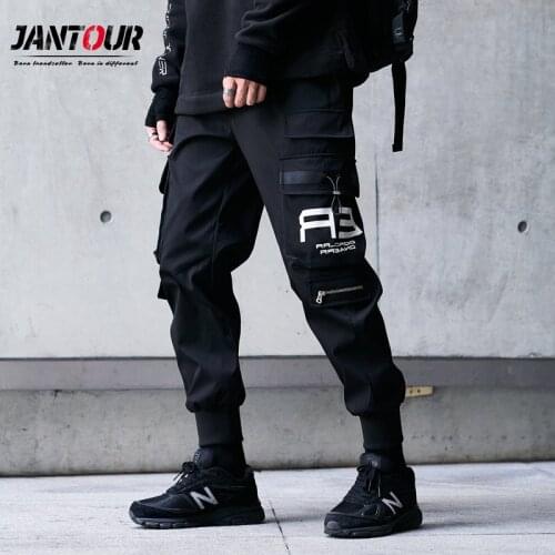 Men Streetwear Cargo Pants 2020 Autumn Winter Letter Print Joggers Pants Black Goth Fashions Baggy 100% Polyester Trousers