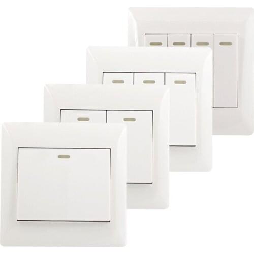 1/2/3/4 Gang 1Way 2 Way Push Button Switch Wall Interruptor White PC Frame Panel Light Switch On/Off Wall Switch Controller