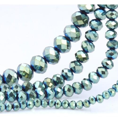 OlingArt 3/4/6/8m Round Glass Beads Rondelle Austria faceted Multicolored crystal Green color Loose bead DIY Jewelry Making