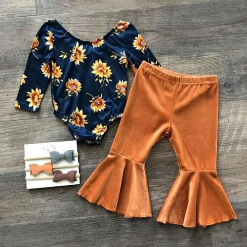 Newborn Infant Baby Girl Autumn Clothes Floral Tops Romper Long Pants Outfits Baby Clothing For girl