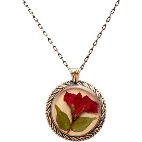 Flower Geranium Hand Handwork Authentic Resin Necklace Cevşen (1772-1)