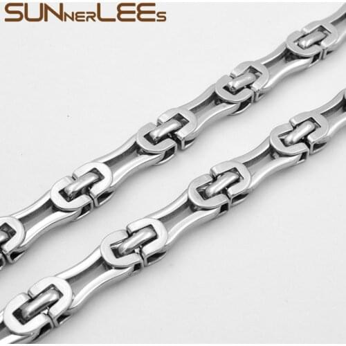 SUNNERLEES Jewelry Stainless Steel Necklace 8mm Geometric Byzantine Link Chain Silver Color Gold Plated Men Women Gift SC128 N