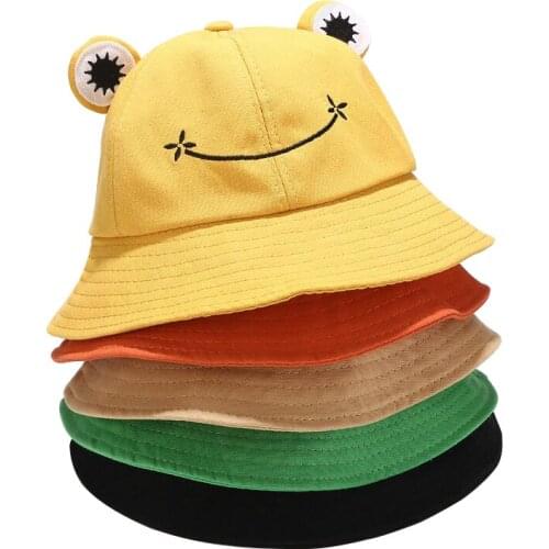 Fashion hip-hop wild fisherman hat female new cute cartoon frog pot bucket hats Korean student couple sun hat parent-child hats