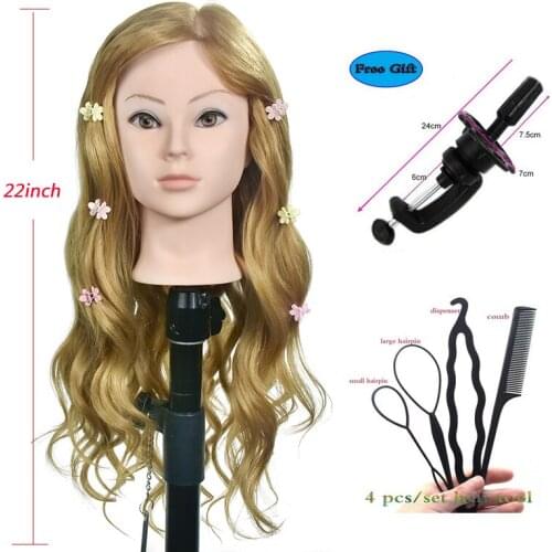 Professional Blonde Mannequin Head With 50% Natural Human Hair Practice Curling Salon Barber Training Head With Stand